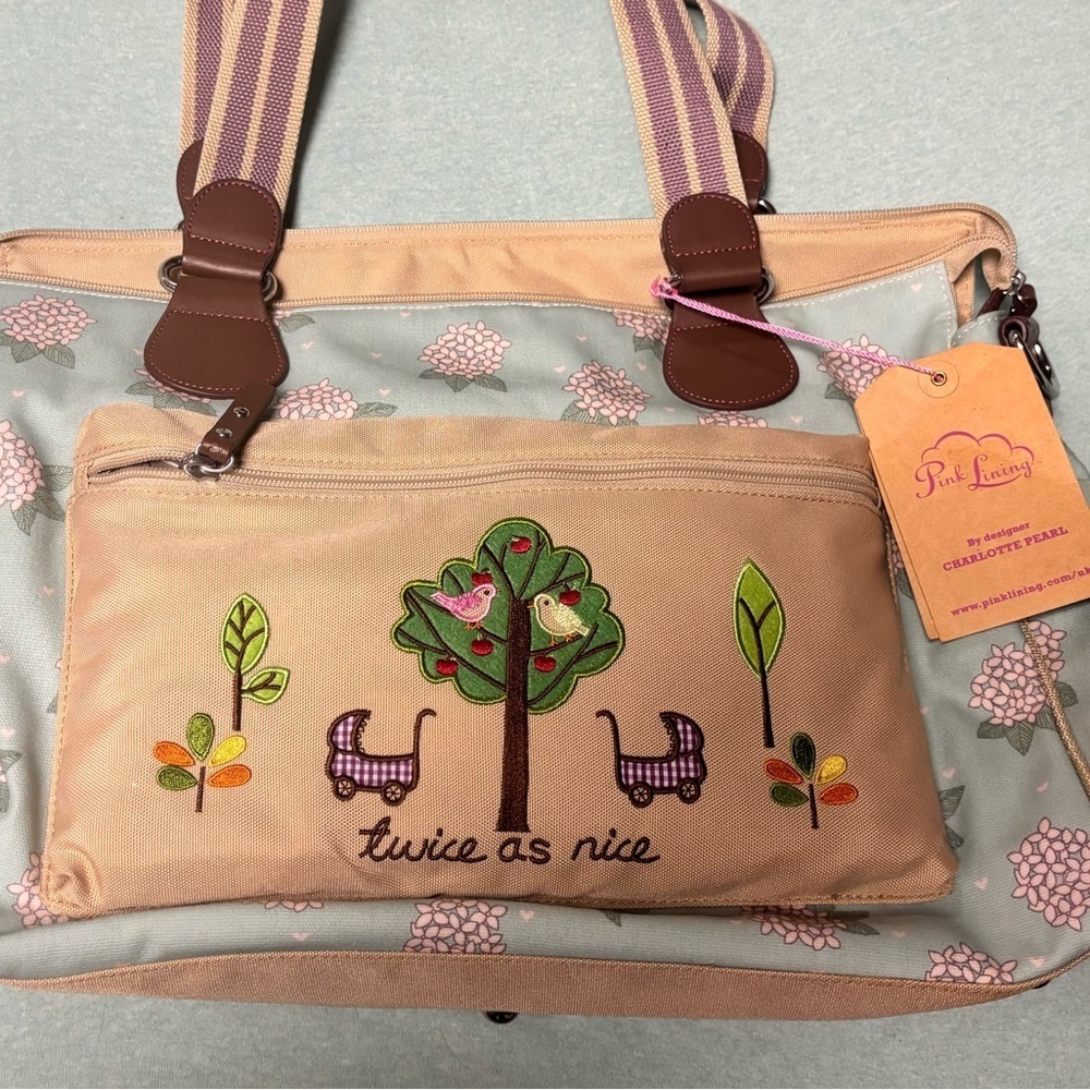Cream and Sea foam Green Diaper Bag